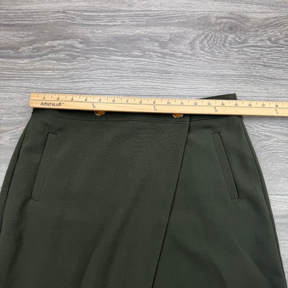 Ann Taylor LOFT Faux Wrap Skirt Womens 6 Olive Green Military Button Front Mini - Picture 12 of 14